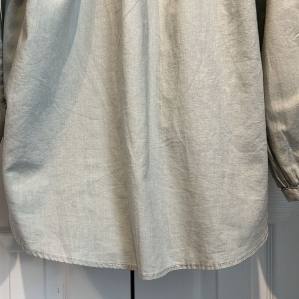 H&M Light Grey Linen/Cotton Blend V- Neck Oversized‎ Fit Top Size M - Picture 9 of 11